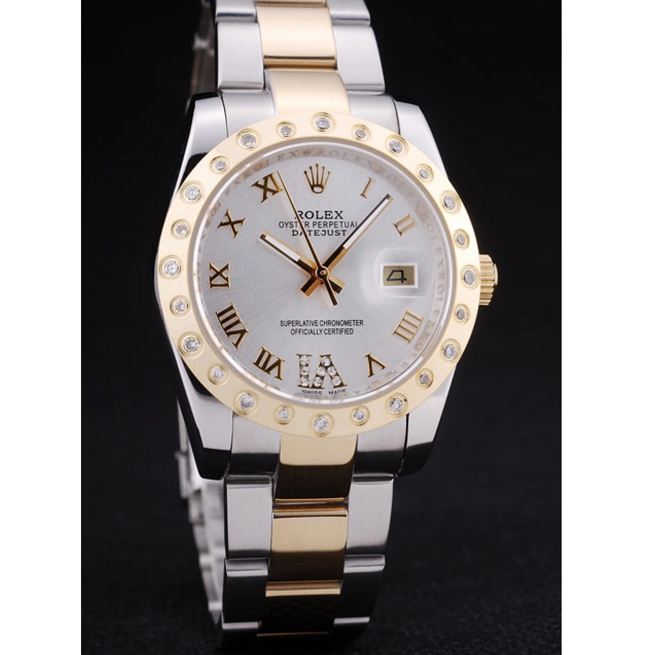 Best AAA Replica Sites 7464 Diamond Bezel Rolex White Dial Datejust 0726